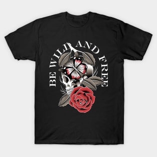 Skull roses traditional tattoo vintage goth T-Shirt